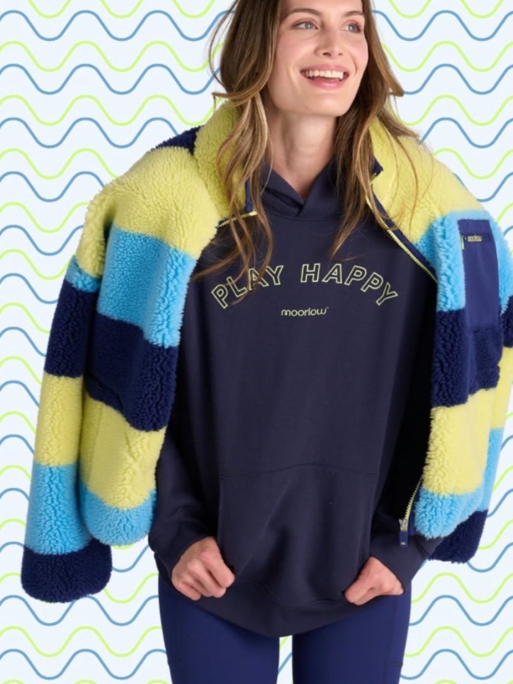Moorlow Betsy Fleece Zip up Fleece Jacket  Blue/Yellow. Size S/M